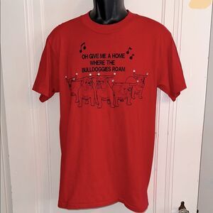 Vintage 80s Oh Give Me A Home Where The Bulldoggies Roam Red T-Shirt with bling
